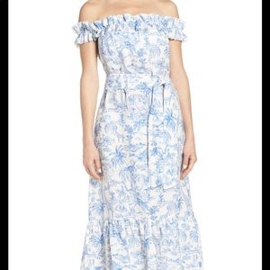 Tory Burch Savana Print Off-Shoulder Dress
